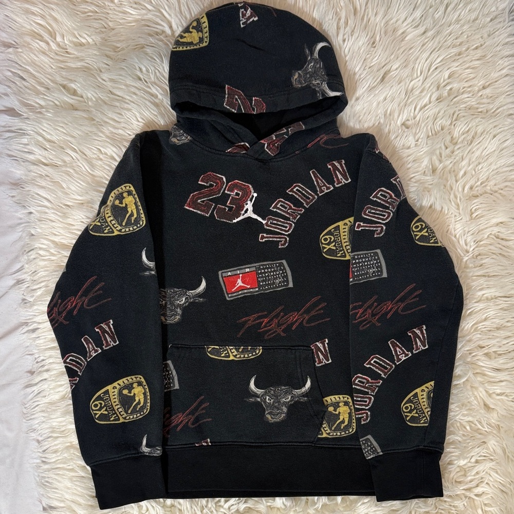Jordan Black Crewneck Hoodie with Allover Logos